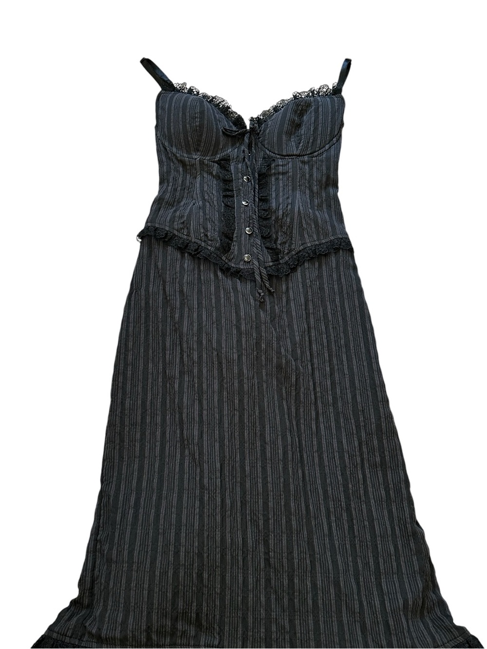 Vintage Lip Service Black Corset Lace Gown Dress Dark Victorian Goth Steampunk - Picture 2 of 12